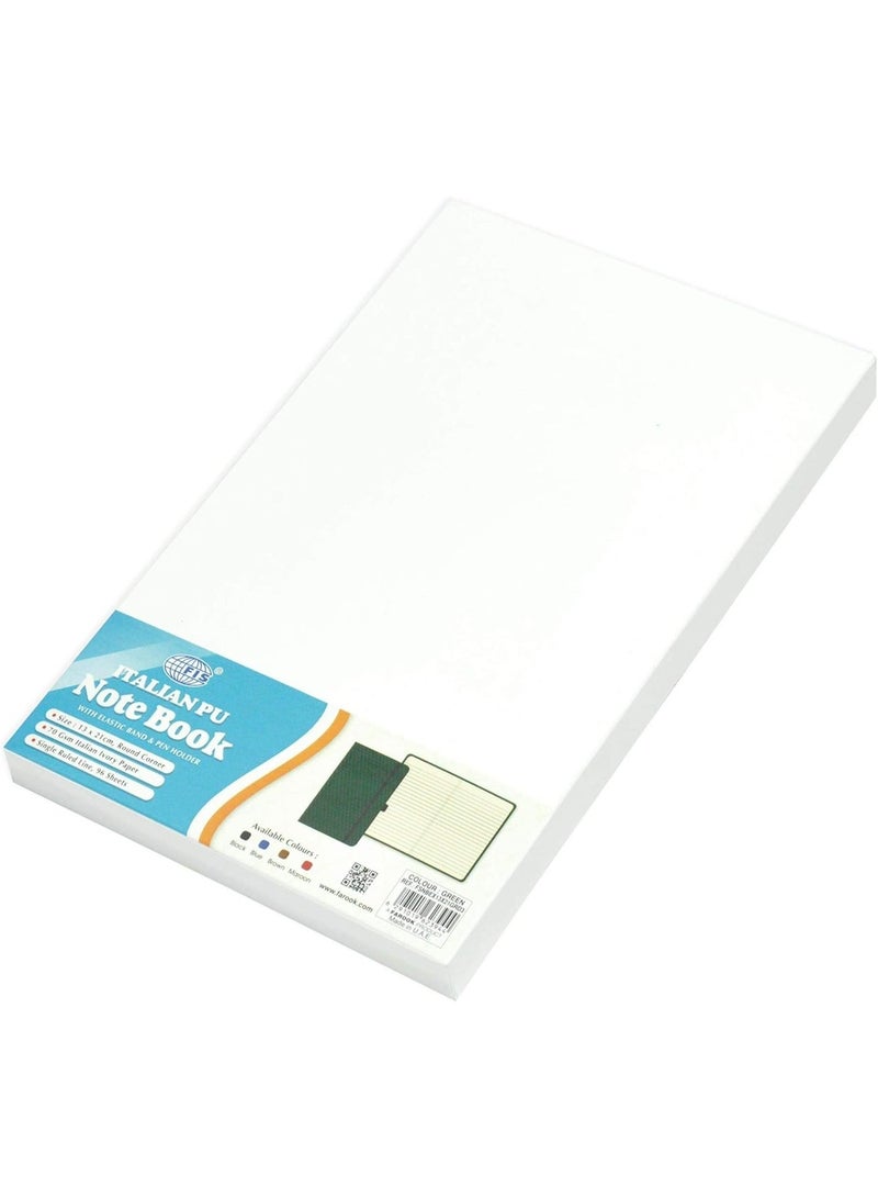 FIS Notebook With Elastic Band Italian PU Cover, Ivory Paper, Single Ruled, Green Color, 96 Sheets, Pen Holder With Gift Box, 13 x 21 cm Size - Image 2